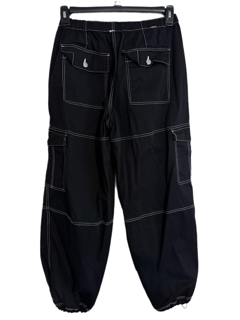 Almost Famous Black Cargo Jogger Pants with White Contrast Stitching Size M - Picture 3 of 10